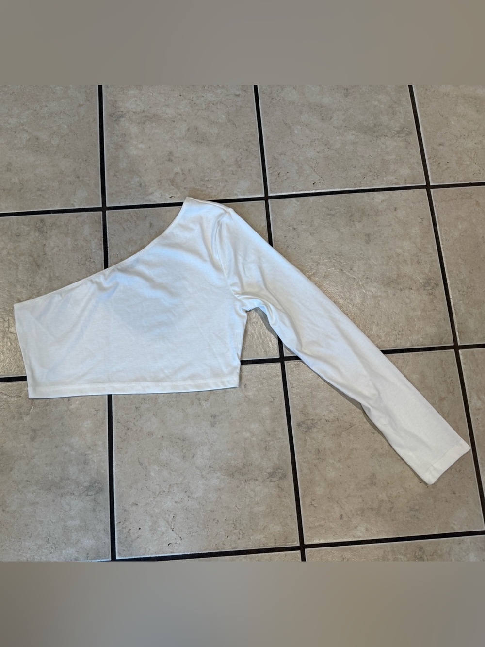 One-Shoulder Long Sleeve White Crop Top